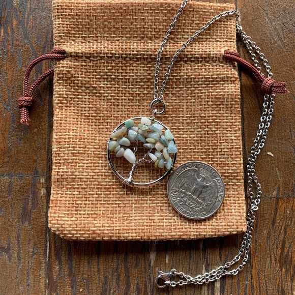 Amazonite Necklace Tree Of Life Necklace Amazonite Pendant Wire Wrapped Necklace - Picture 2 of 3